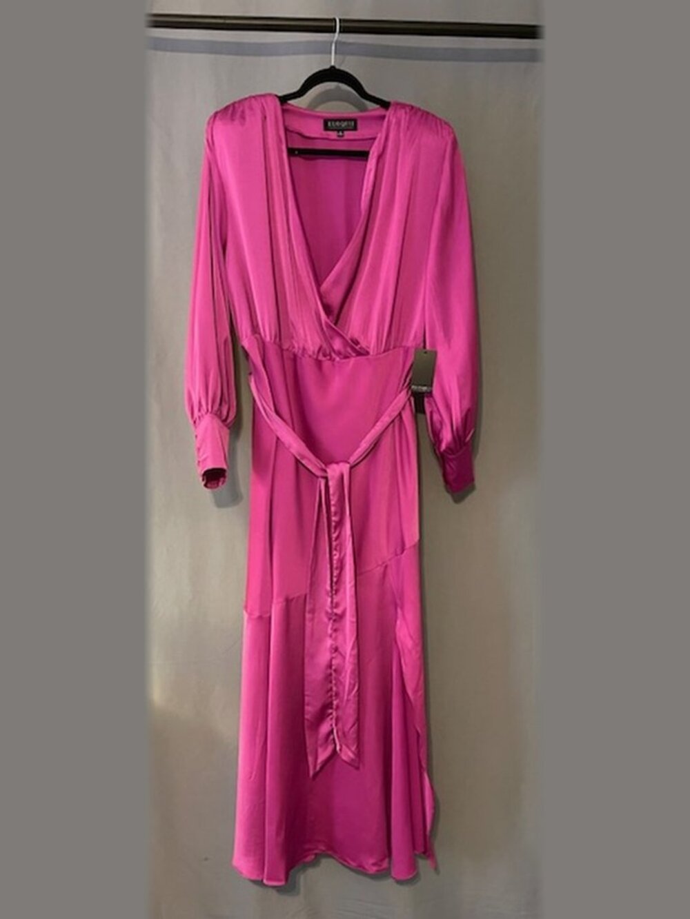 NWT Eloquii Satin Maxi Dress Magenta Fuchsia Surplice Belted Slit Plus Size 22